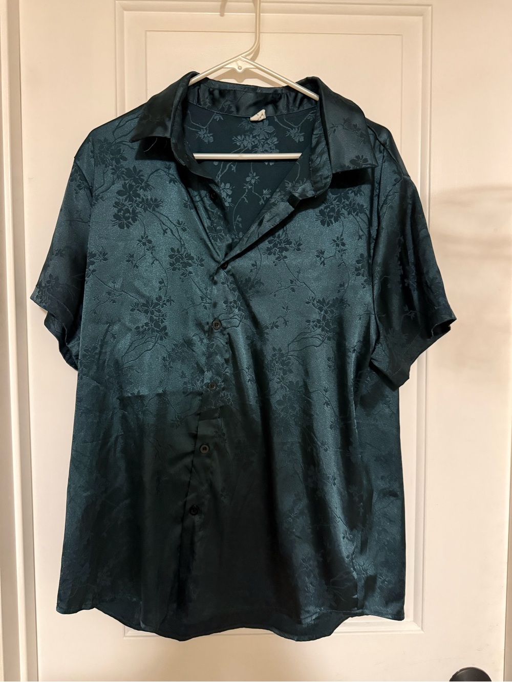 Men's Floral Jacquard Short-Sleeve Shirt - Teal
